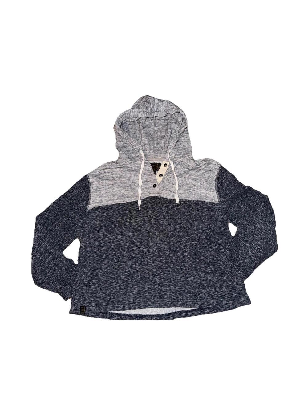 Lucky Brand mens henley Hoodie Sweater  Large Gray Long Sleeve Hooded Shirt baja